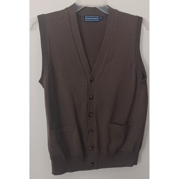 Paul Fredrick Men's S Vest Brown Merino Wool V-Neck Button Front Preppy Classic - Picture 3 of 8